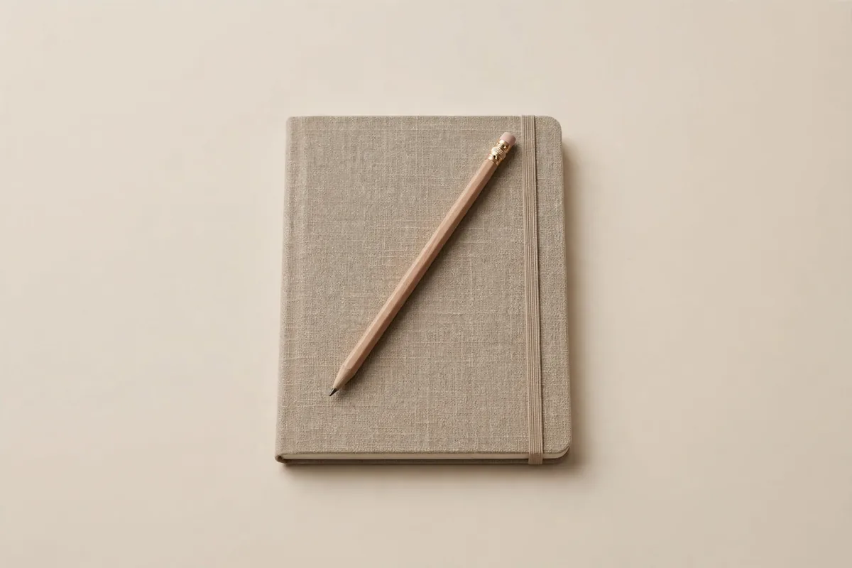 A notebook with a pencil